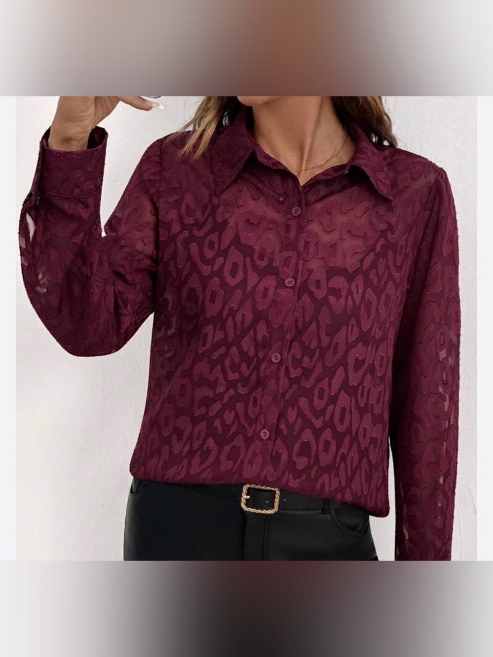 The Limited Long Sleeve Button Down Blouse Burgundy